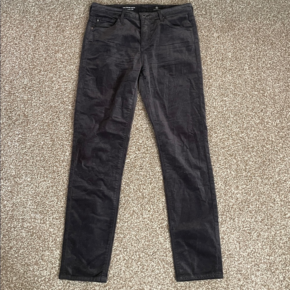AG Adriano Goldschmied Velour Velvet Stevie Ankle Slim Straight Pants - Picture 2 of 7